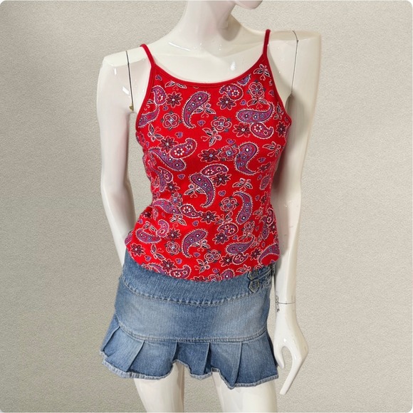 Energie Tops - Energie Red Paisley Camisole Tank Top Y2K Fitted Shelf Bra S / M Cotton Sporty